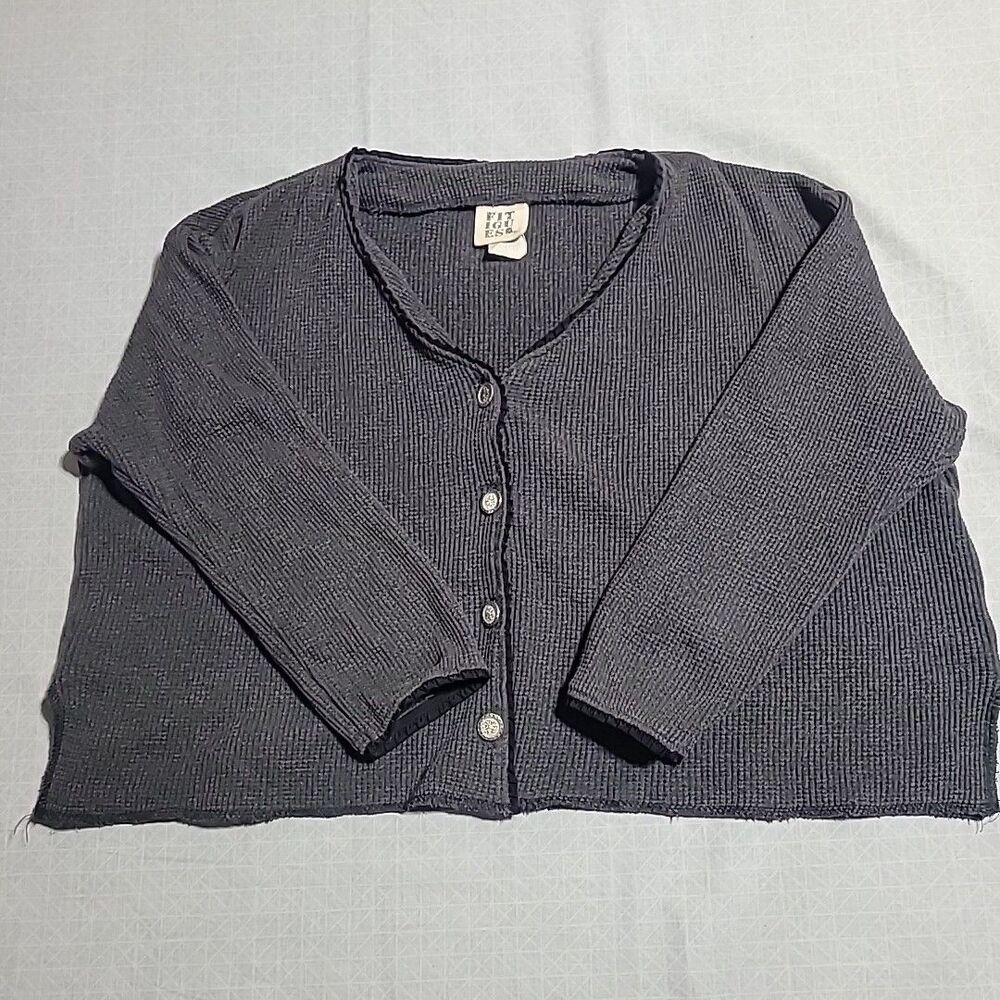 Fitigues Gray Button Up Cropped Ribbed Henley Sweater Womens Size 6